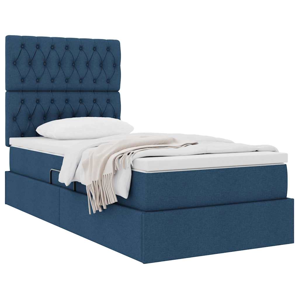 Aufbewahrungsbett mit Matratze Blau 100 x 200 cm Stoff