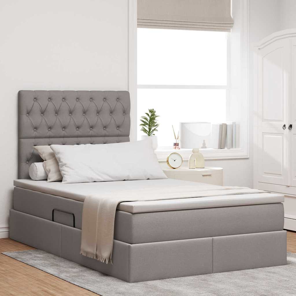 Aufbewahrungsbett mit Matratze Taupe 120 x 200 cm Stoff