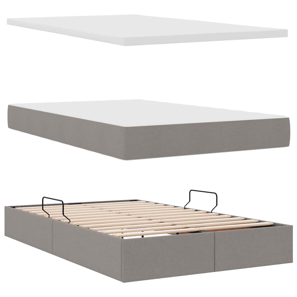 Aufbewahrungsbett mit Matratze Taupe 120 x 200 cm Stoff