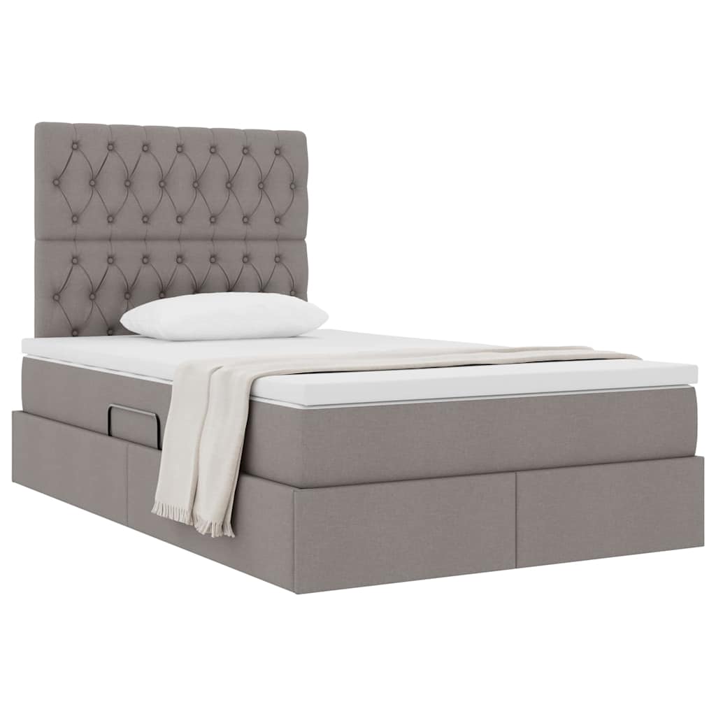 Aufbewahrungsbett mit Matratze Taupe 120 x 200 cm Stoff