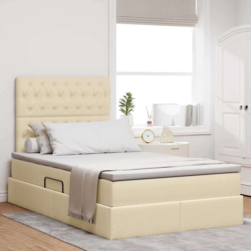 Aufbewahrungsbett mit Matratze Creme 120 x 200 cm Stoff