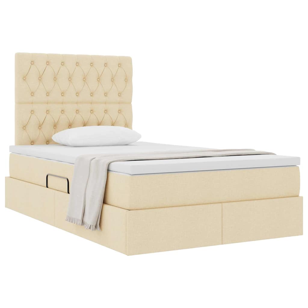 Aufbewahrungsbett mit Matratze Creme 120 x 200 cm Stoff