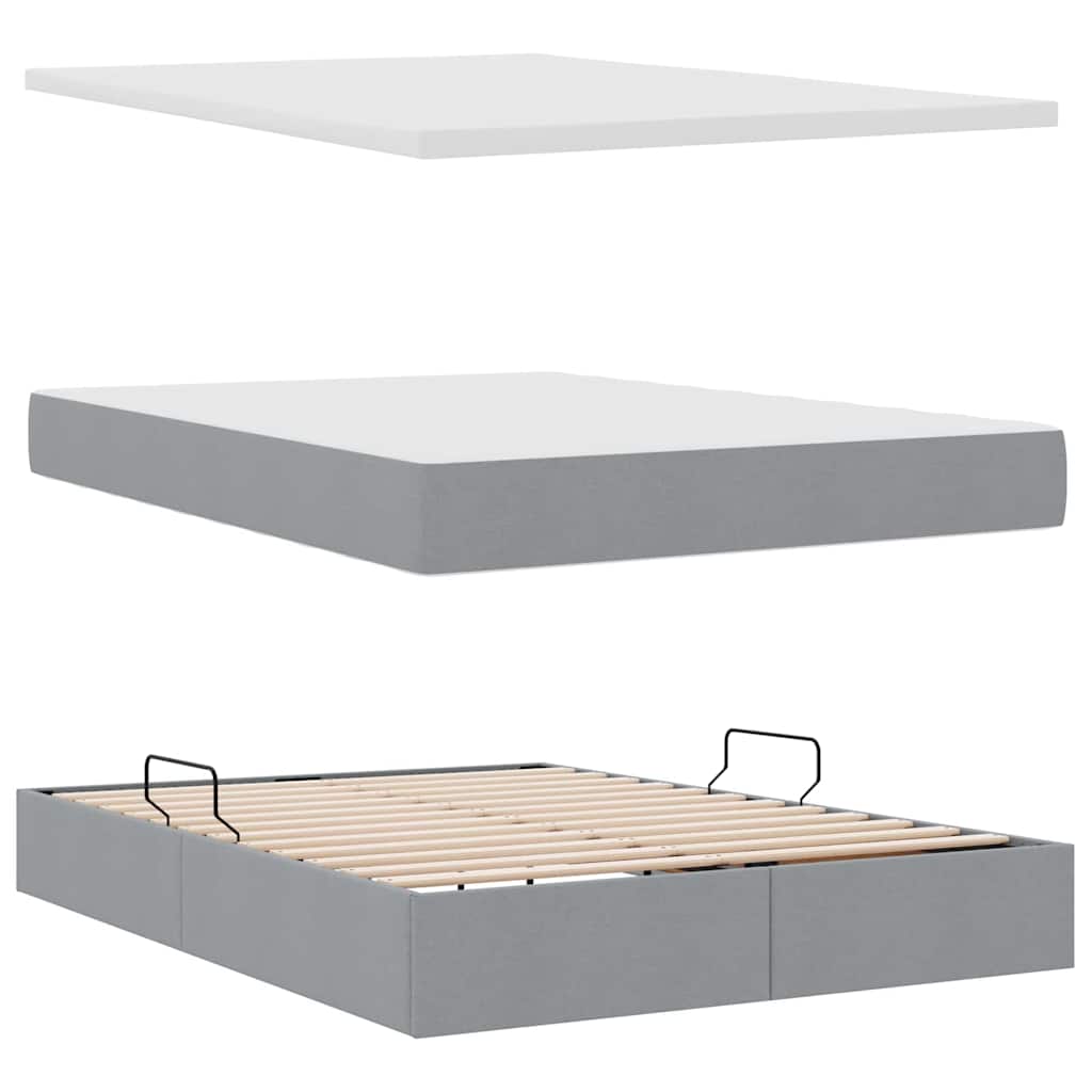 Aufbewahrungsbett mit Matratze Hellgrau 140 x 190 cm Stoff