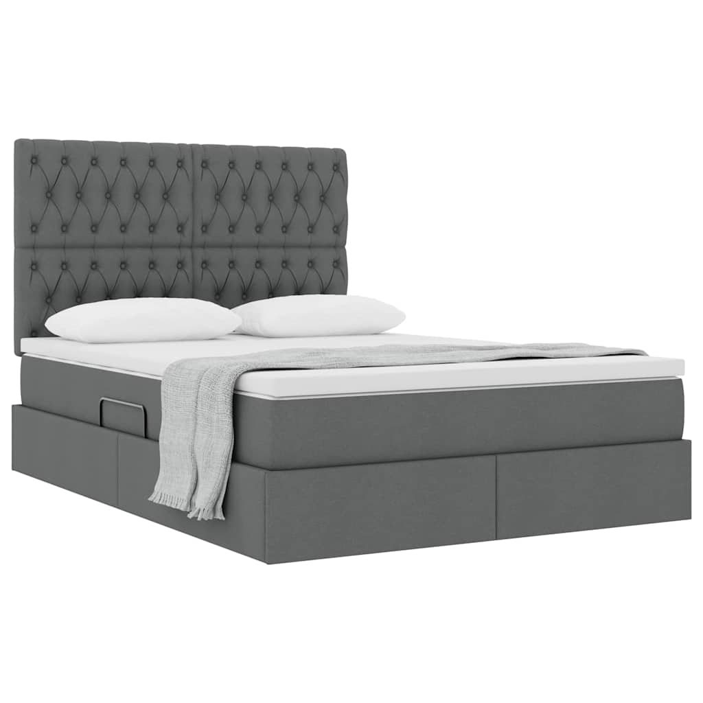 Aufbewahrungsbett mit Matratze Dunkelgrau 140 x 190 cm Stoff