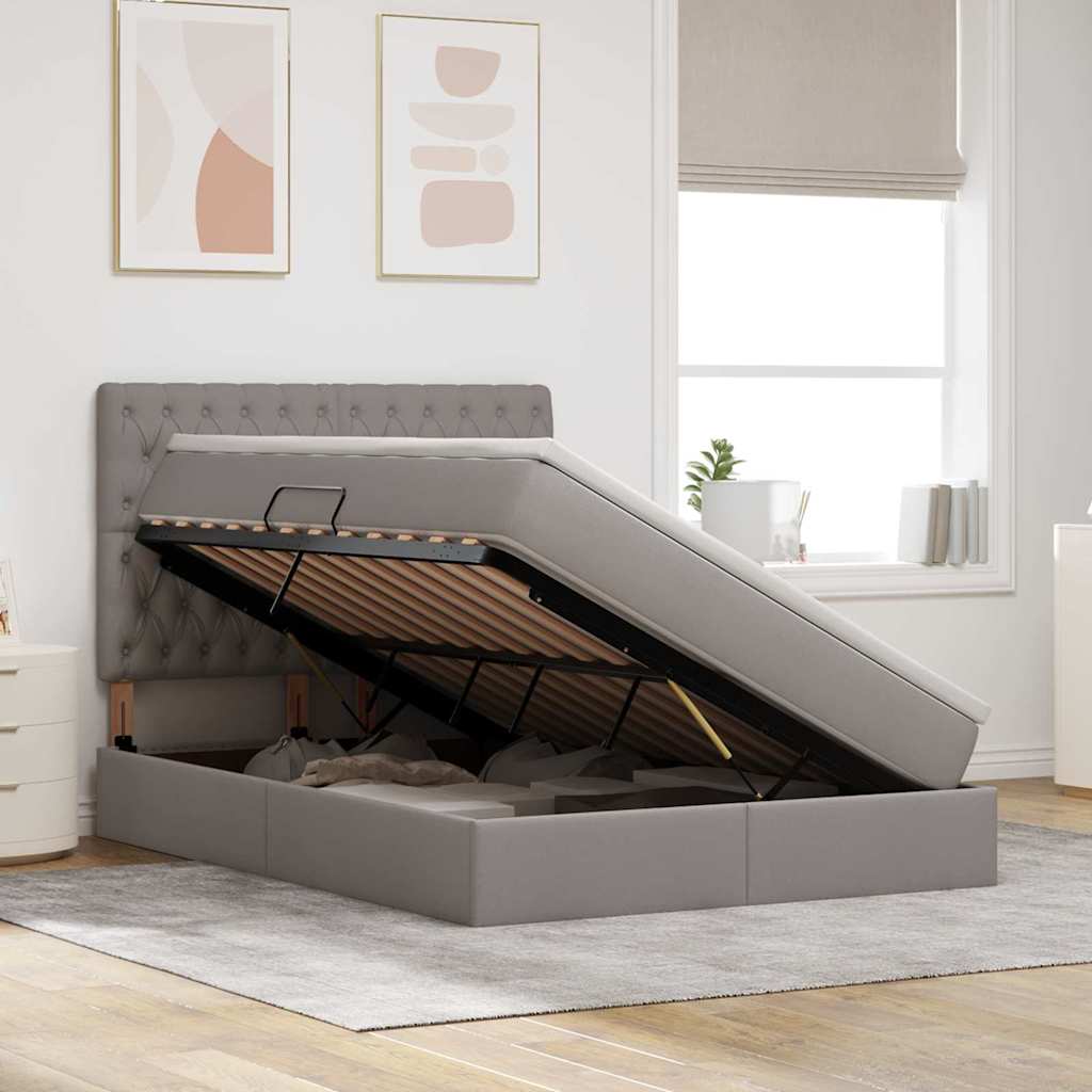 Aufbewahrungsbett mit Matratze Taupe 140 x 190 cm Stoff