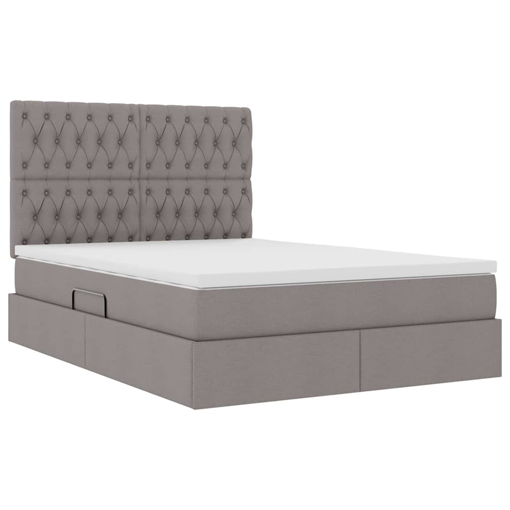 Aufbewahrungsbett mit Matratze Taupe 140 x 190 cm Stoff