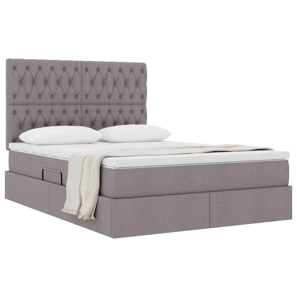 Aufbewahrungsbett mit Matratze Taupe 140 x 190 cm Stoff