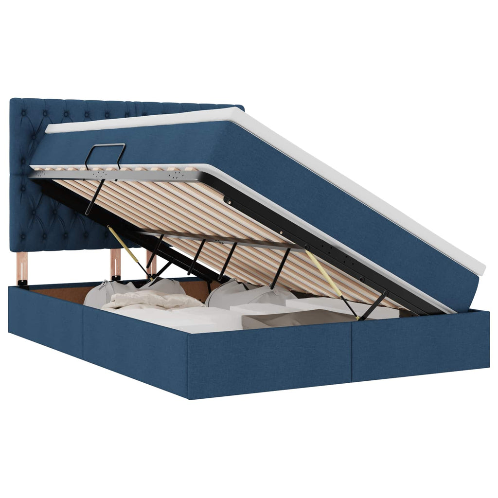 Aufbewahrungsbett mit Matratze Blau 140 x 190 cm Stoff