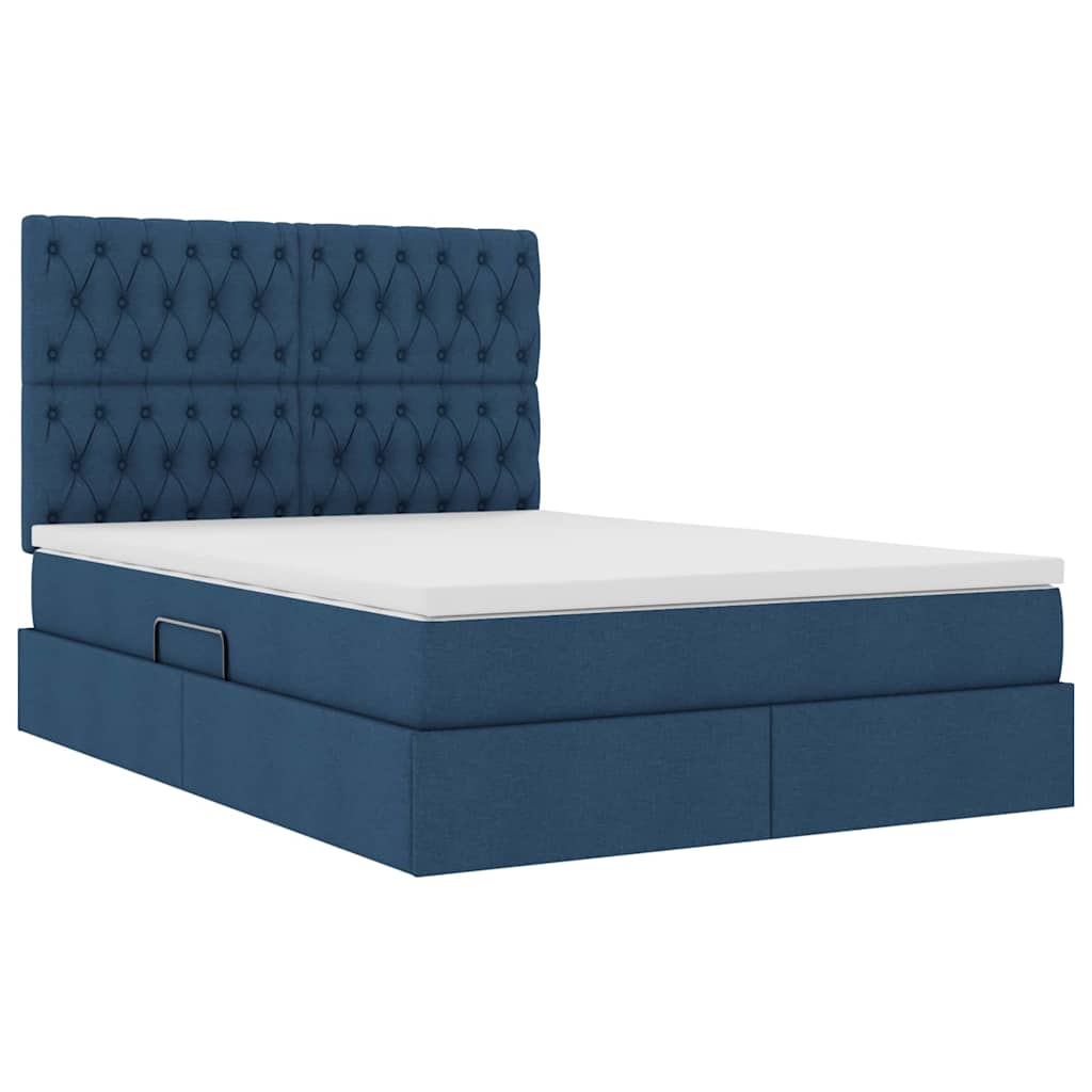 Aufbewahrungsbett mit Matratze Blau 140 x 190 cm Stoff