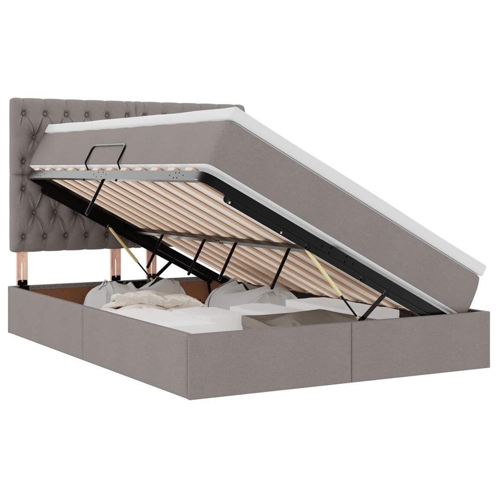 Aufbewahrungsbett mit Matratze Taupe 140 x 200 cm Stoff