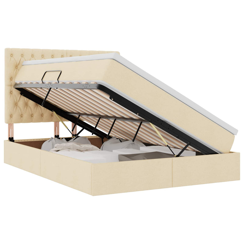 Aufbewahrungsbett mit Matratze Creme 140 x 200 cm Stoff