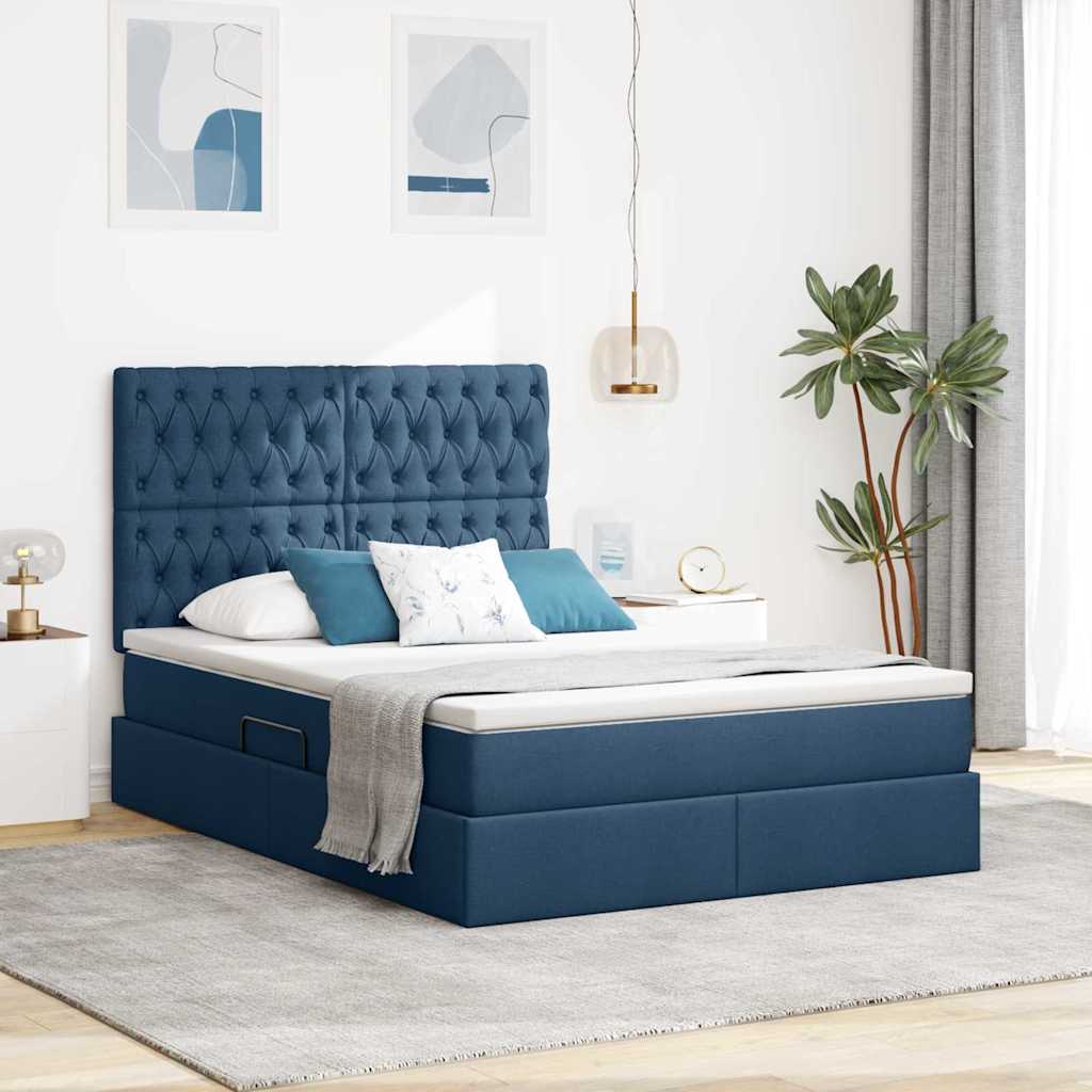 Aufbewahrungsbett mit Matratze Blau 140 x 200 cm Stoff