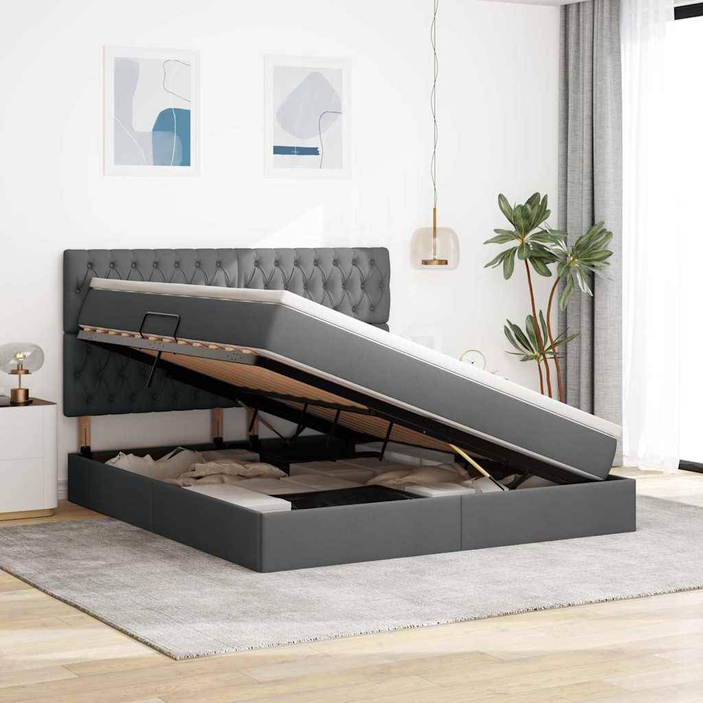Aufbewahrungsbett mit Matratze Dunkelgrau 160 x 200 cm Stoff