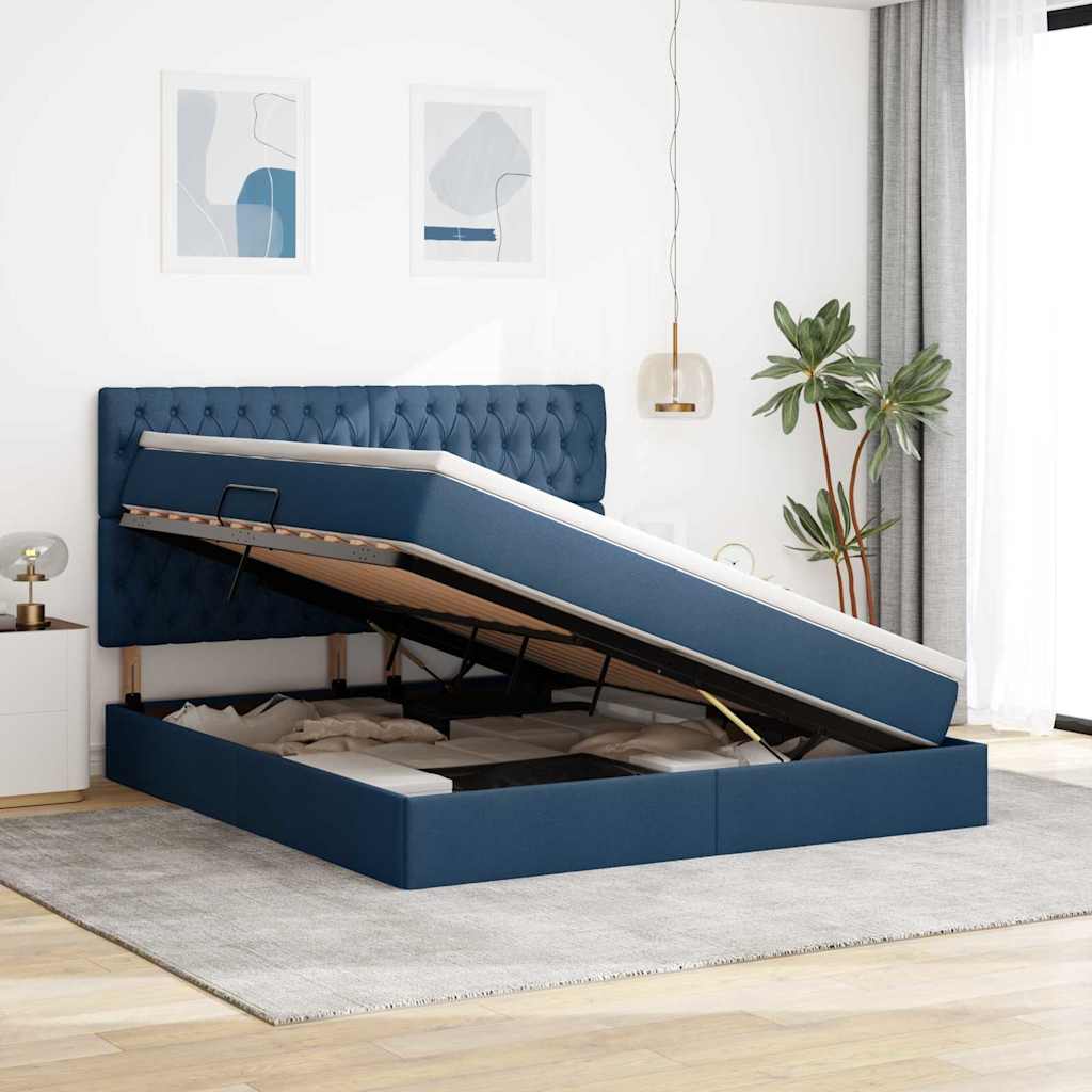 Aufbewahrungsbett mit Matratze Blau 160 x 200 cm Stoff