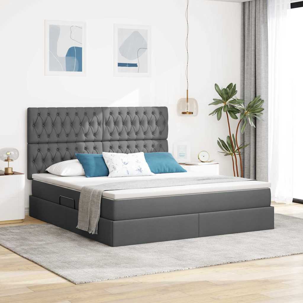 Aufbewahrungsbett mit Matratze Dunkelgrau 180 x 200 cm Stoff