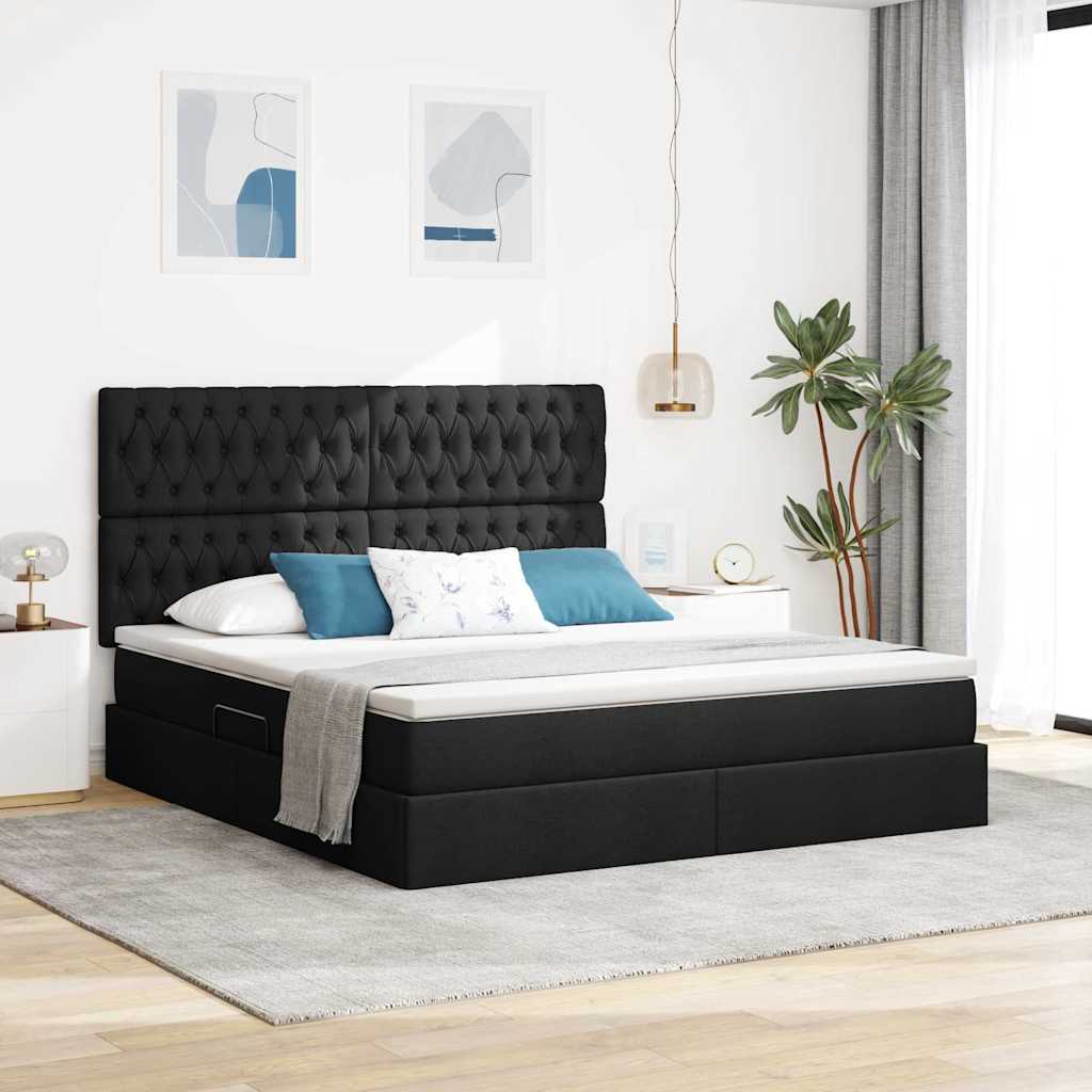 Aufbewahrungsbett mit Matratze Schwarz 180 x 200 cm Stoff