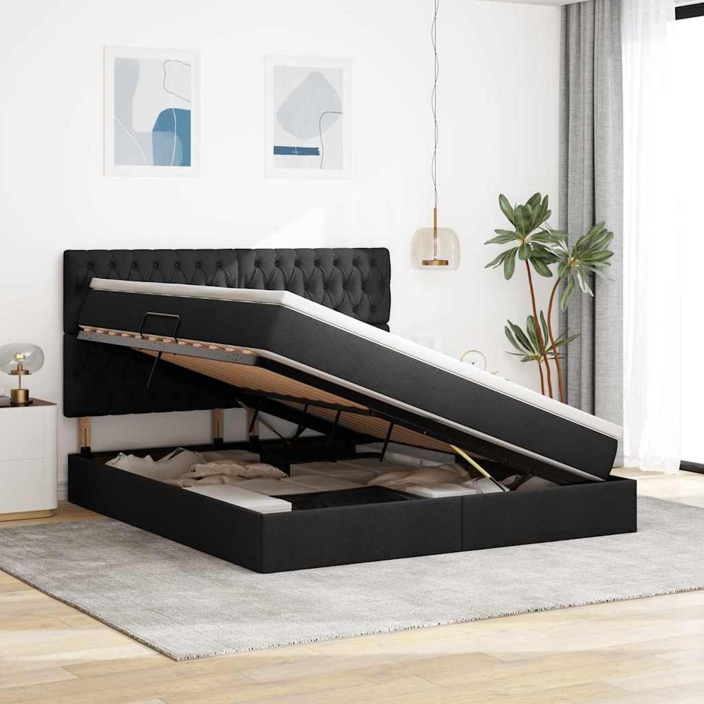 Aufbewahrungsbett mit Matratze Schwarz 180 x 200 cm Stoff
