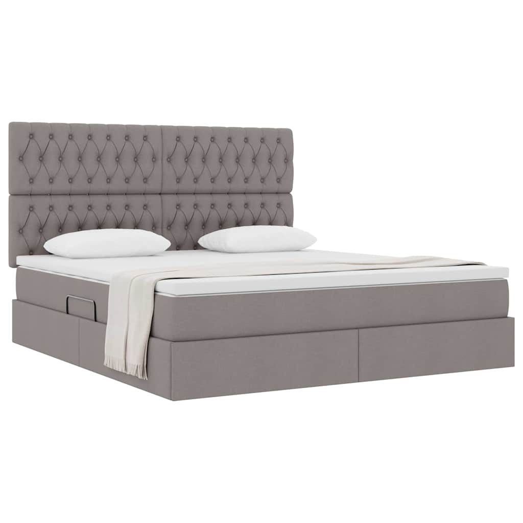 Aufbewahrungsbett mit Matratze Taupe 180 x 200 cm Stoff