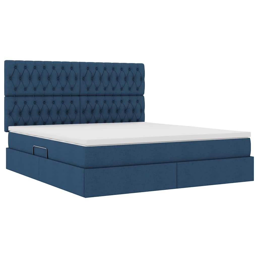 Aufbewahrungsbett mit Matratze Blau 180 x 200 cm Stoff