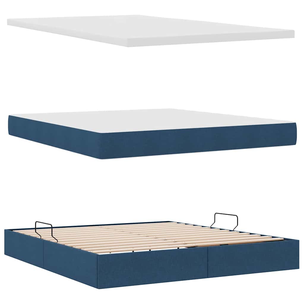 Aufbewahrungsbett mit Matratze Blau 180 x 200 cm Stoff