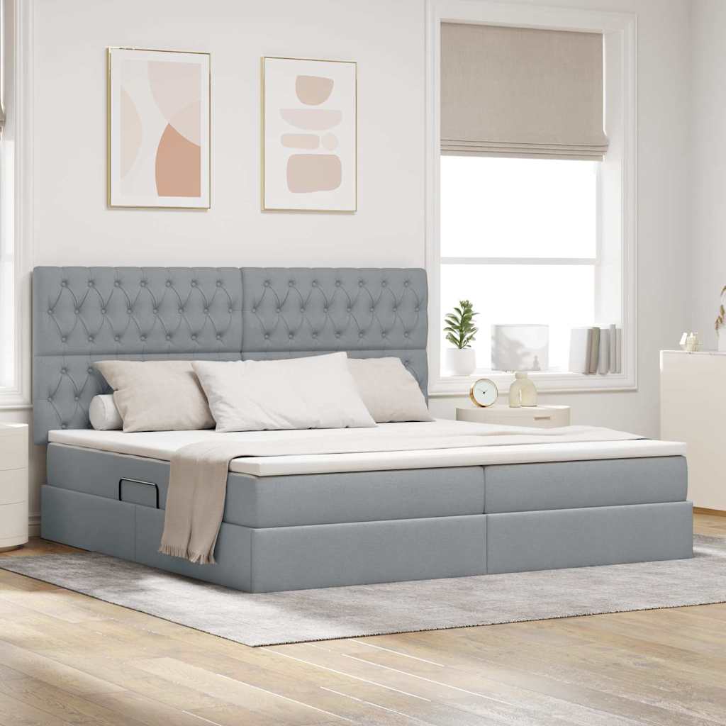 Aufbewahrungsbett mit Matratze Hellgrau 200 x 200 cm Stoff