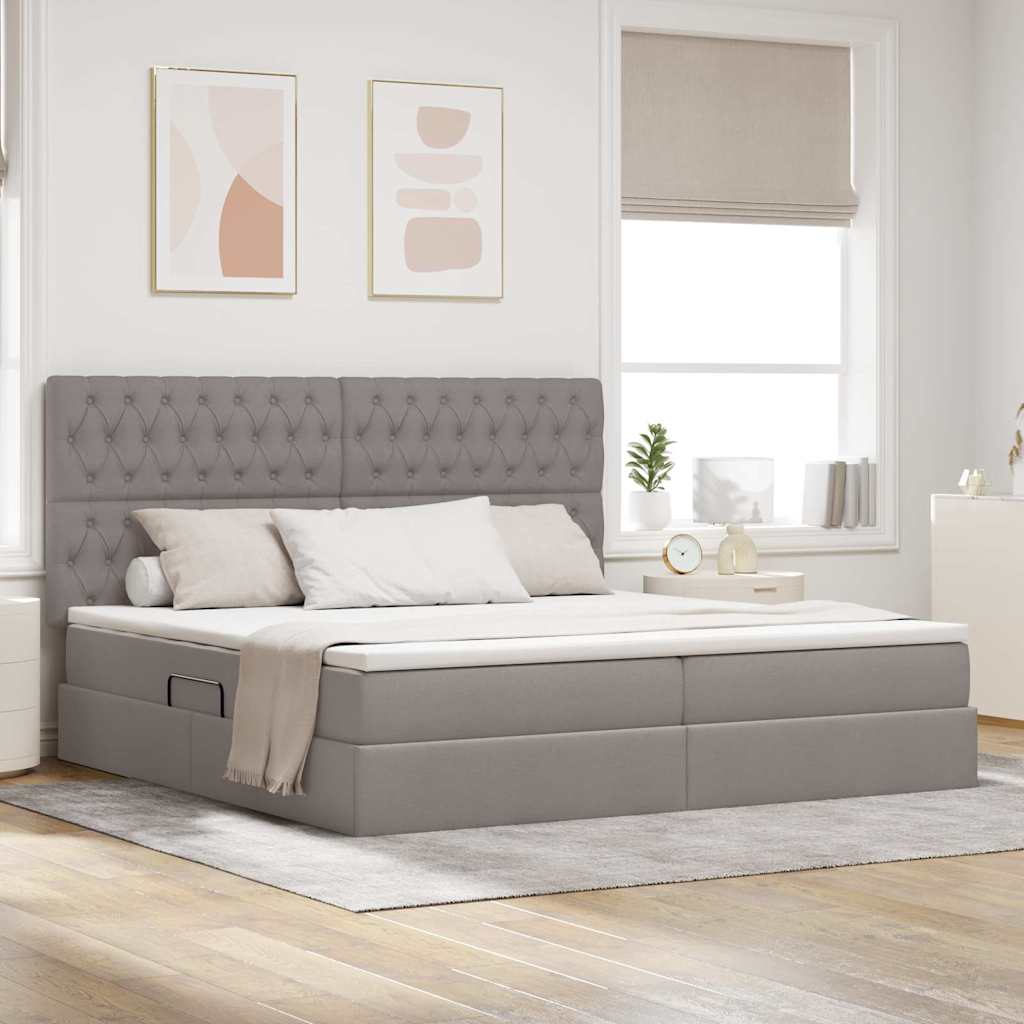 Aufbewahrungsbett mit Matratze Taupe 200 x 200 cm Stoff
