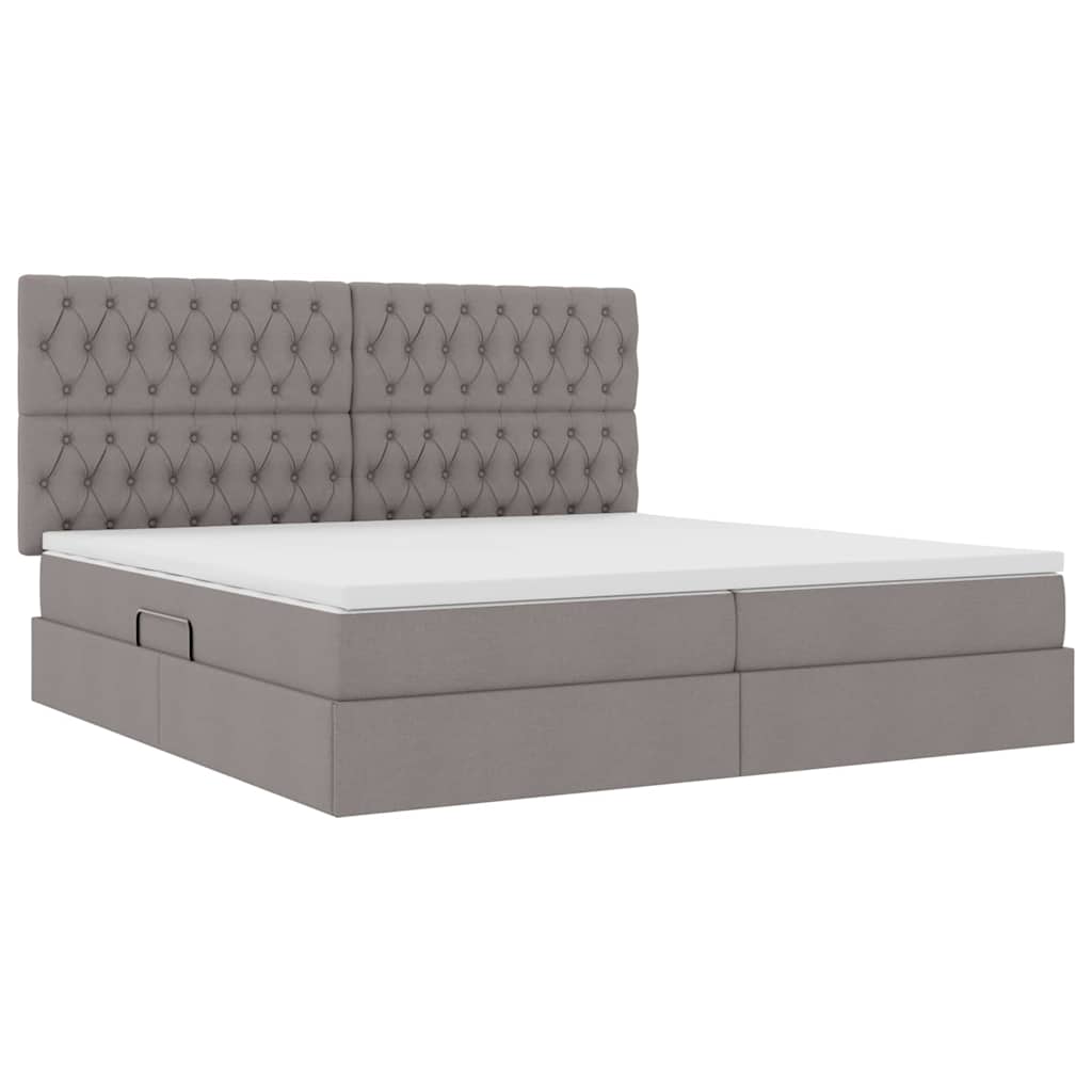 Aufbewahrungsbett mit Matratze Taupe 200 x 200 cm Stoff