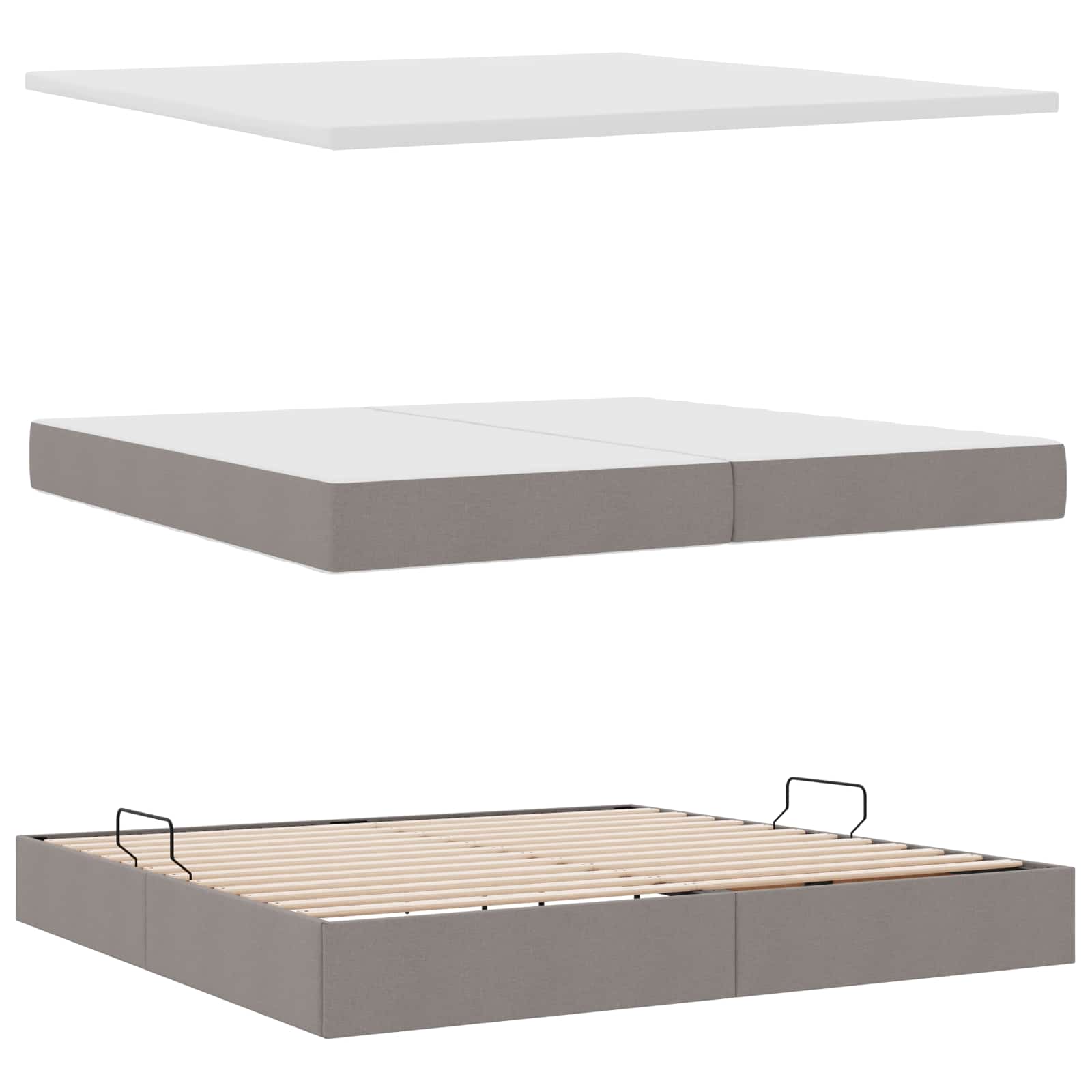 Aufbewahrungsbett mit Matratze Taupe 200 x 200 cm Stoff