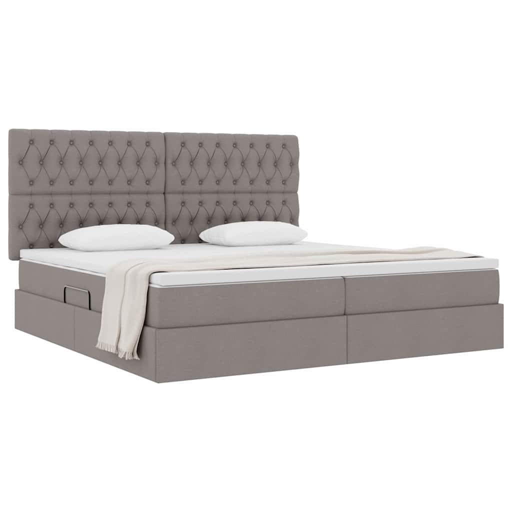 Aufbewahrungsbett mit Matratze Taupe 200 x 200 cm Stoff