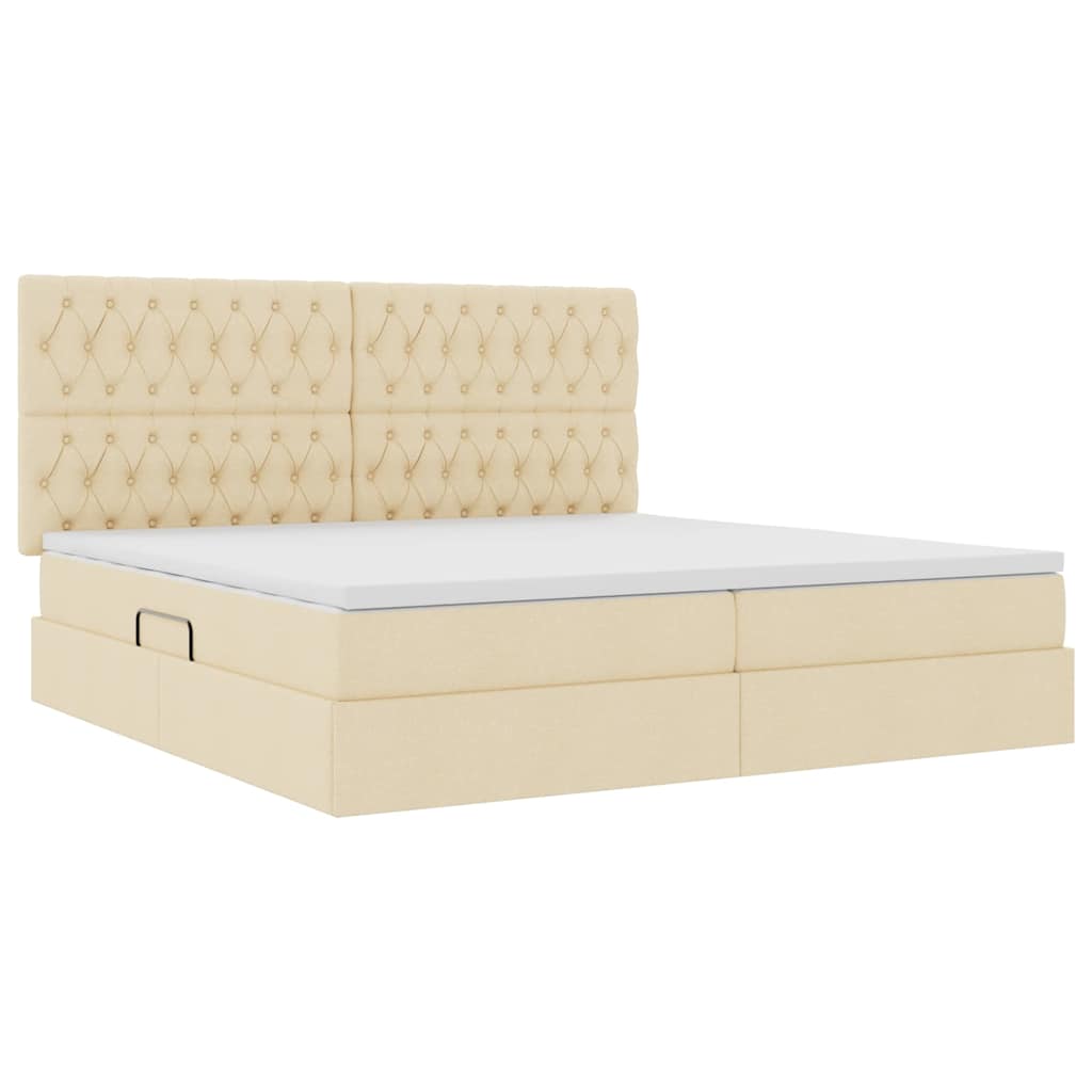 Aufbewahrungsbett mit Matratze Creme 200 x 200 cm Stoff