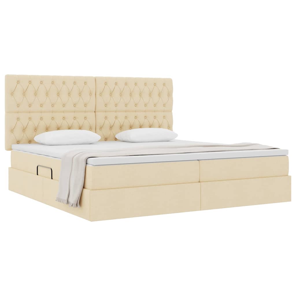 Aufbewahrungsbett mit Matratze Creme 200 x 200 cm Stoff