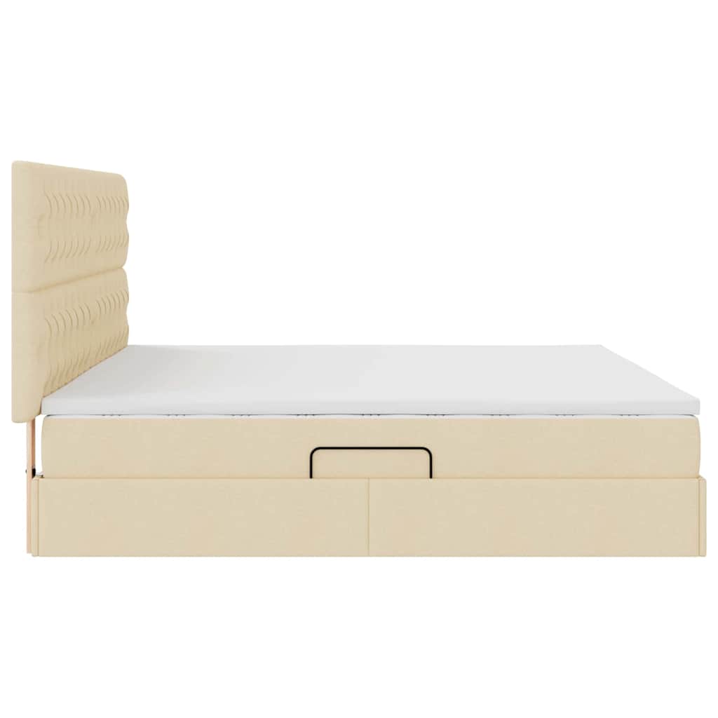 Aufbewahrungsbett mit Matratze Creme 200 x 200 cm Stoff