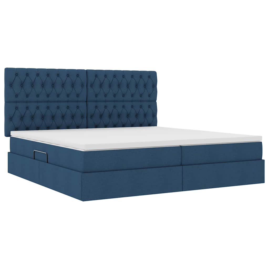 Aufbewahrungsbett mit Matratze Blau 200 x 200 cm Stoff