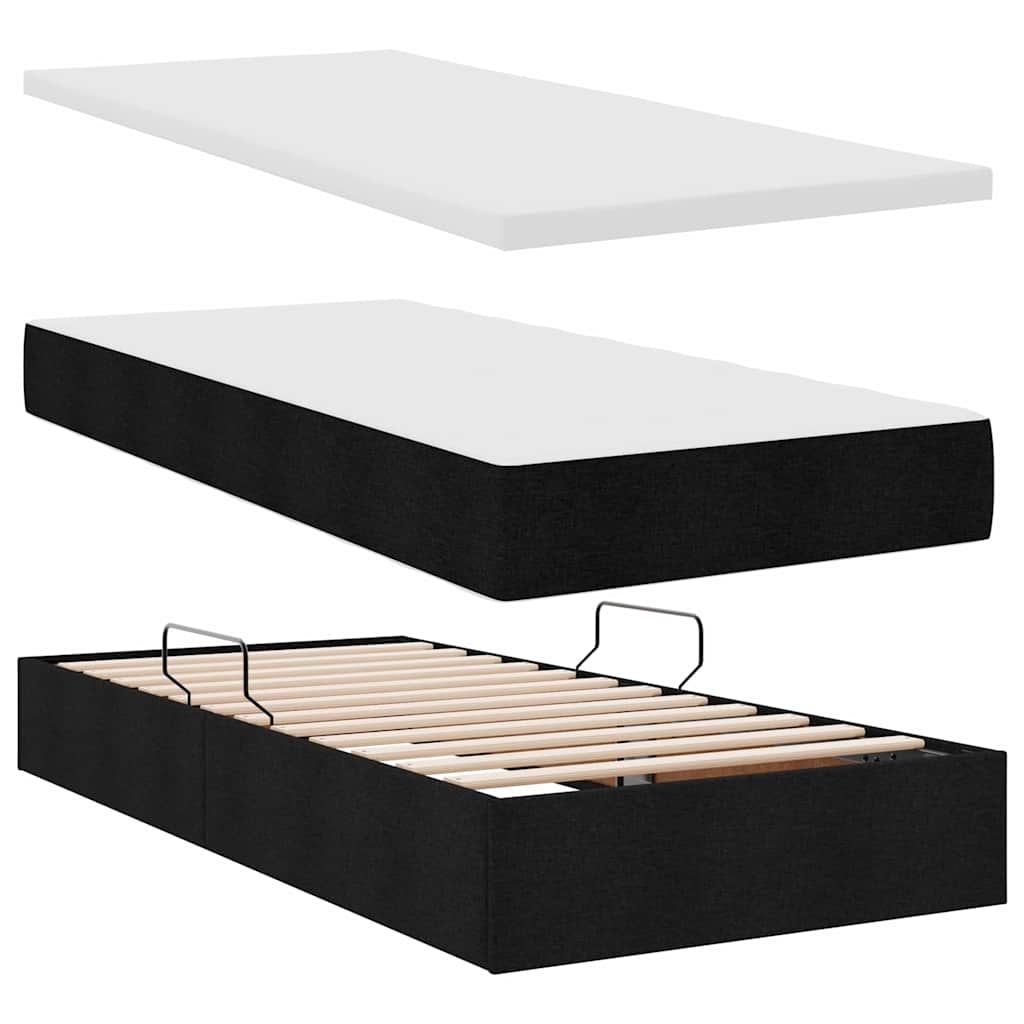 Aufbewahrungsbett mit Matratze Schwarz 90 x 190 cm Stoff