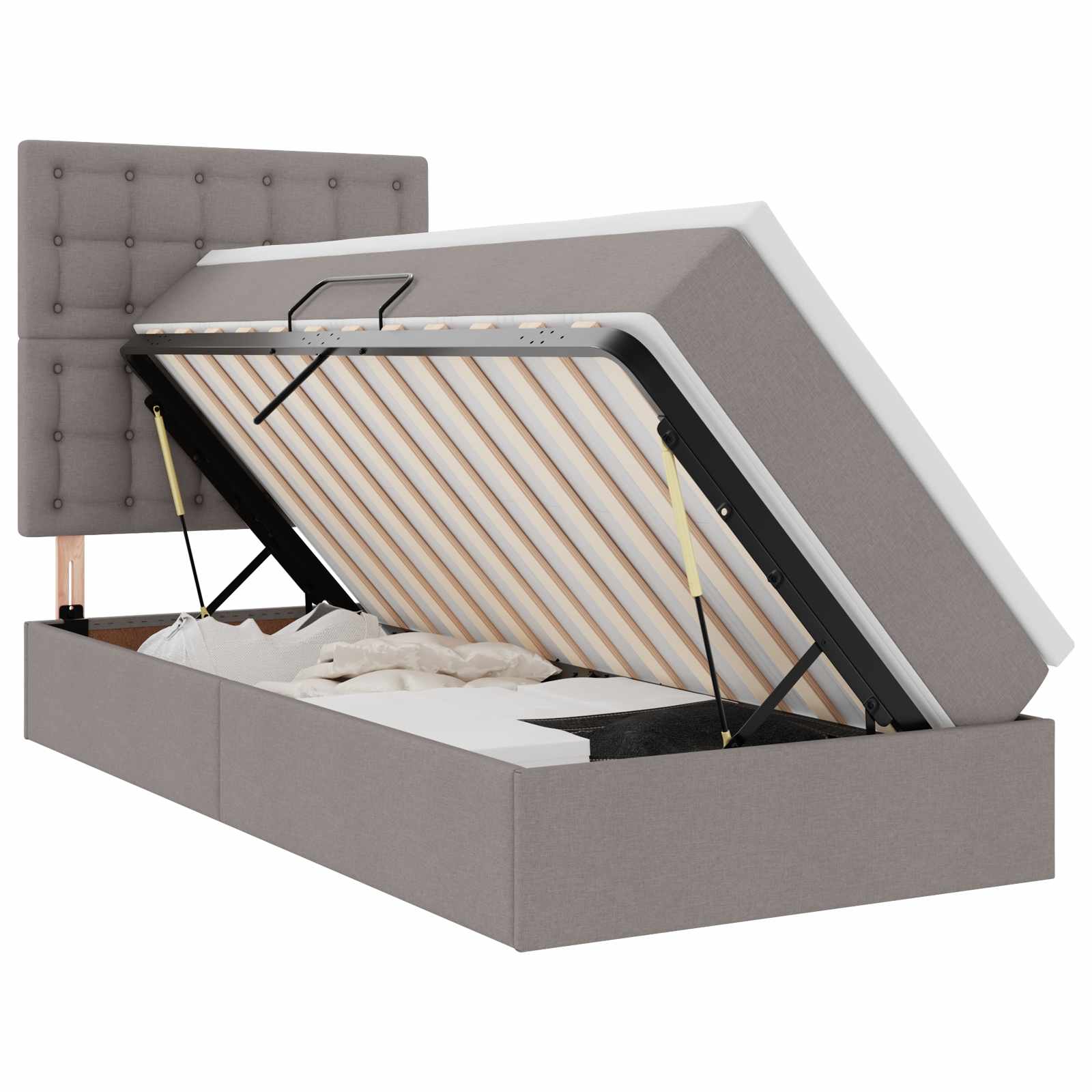 Aufbewahrungsbett mit Matratze Taupe 90 x 190 cm Stoff