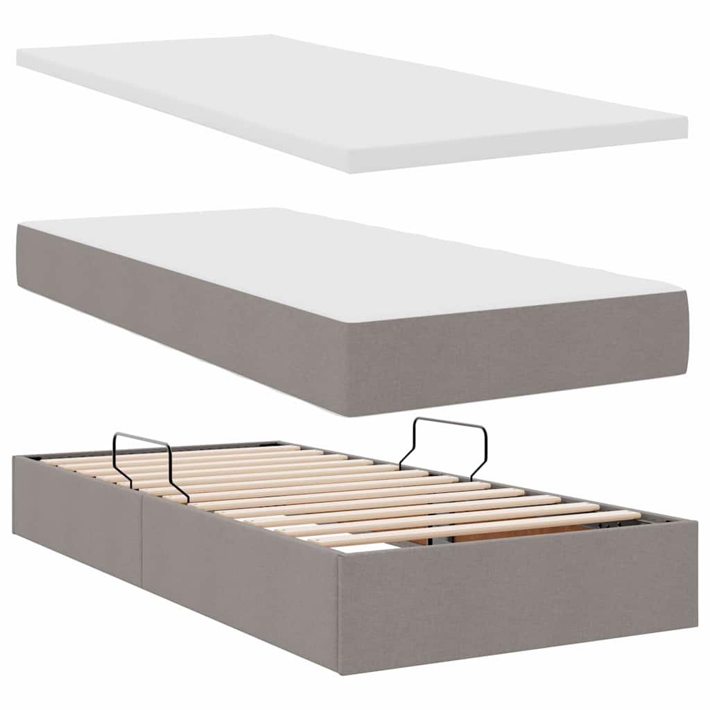 Aufbewahrungsbett mit Matratze Taupe 90 x 190 cm Stoff