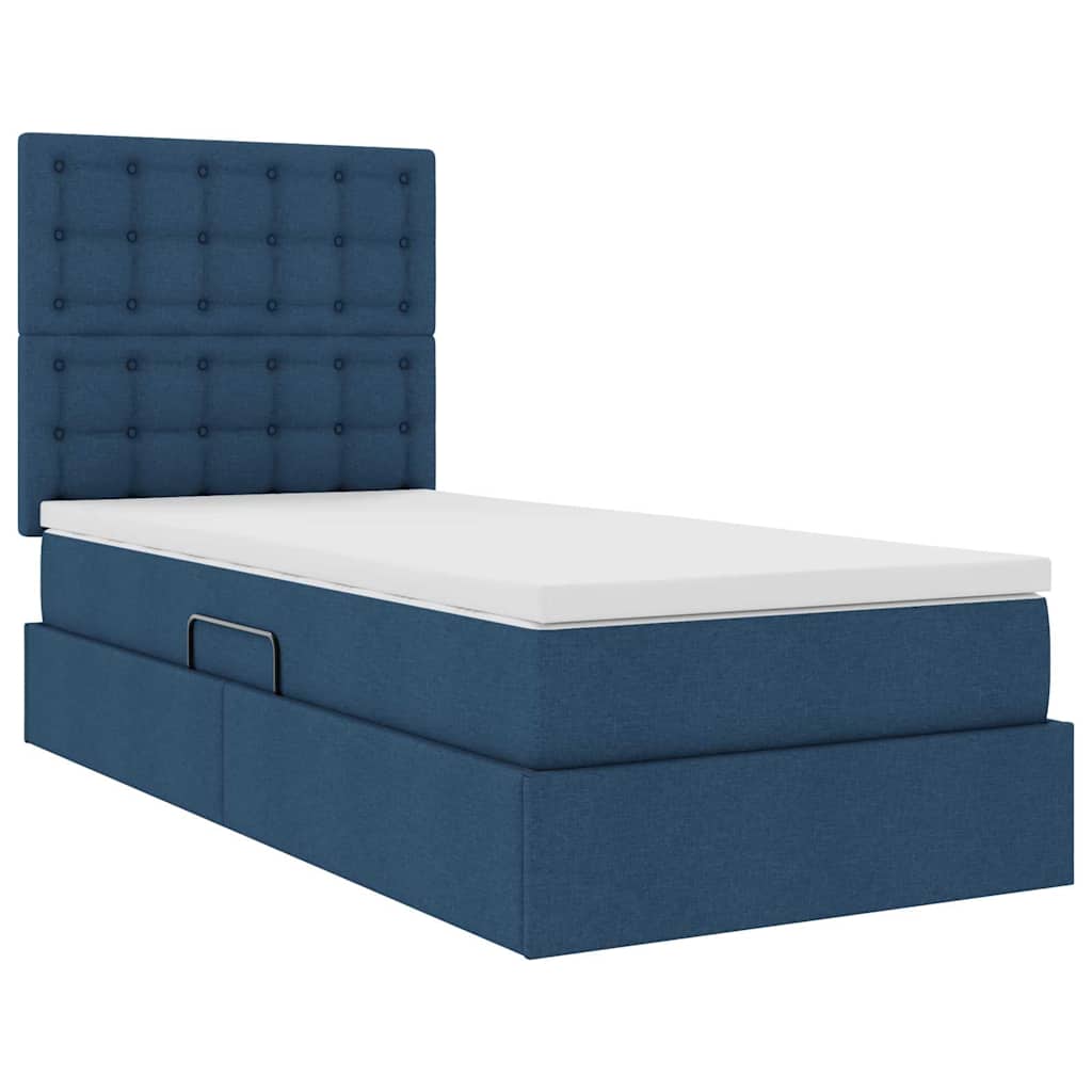 Aufbewahrungsbett mit Matratze Blau 90 x 190 cm Stoff