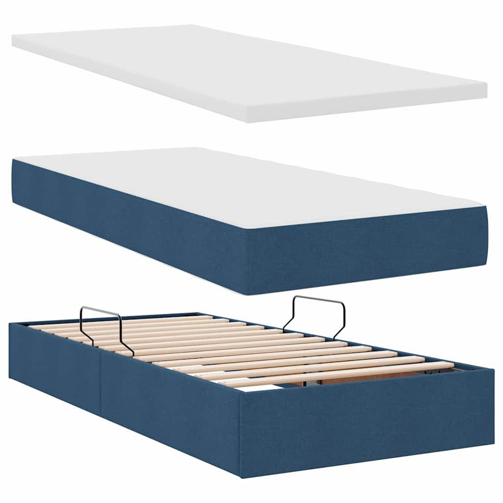 Aufbewahrungsbett mit Matratze Blau 90 x 190 cm Stoff