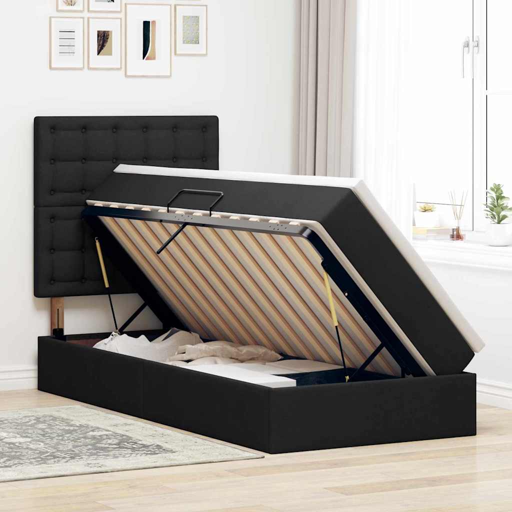 Aufbewahrungsbett mit Matratze Schwarz 90 x 200 cm Stoff