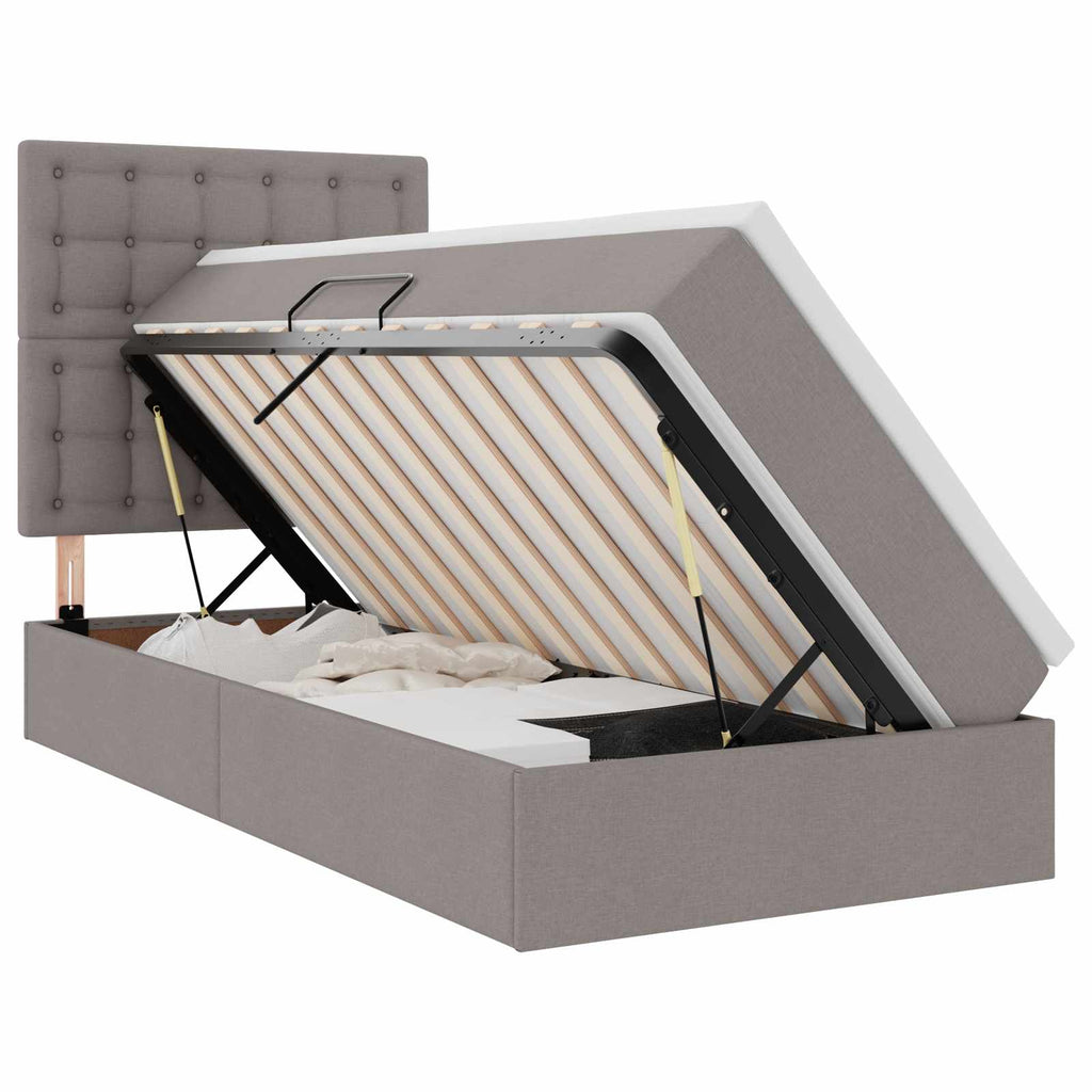 Aufbewahrungsbett mit Matratze Taupe 90 x 200 cm Stoff