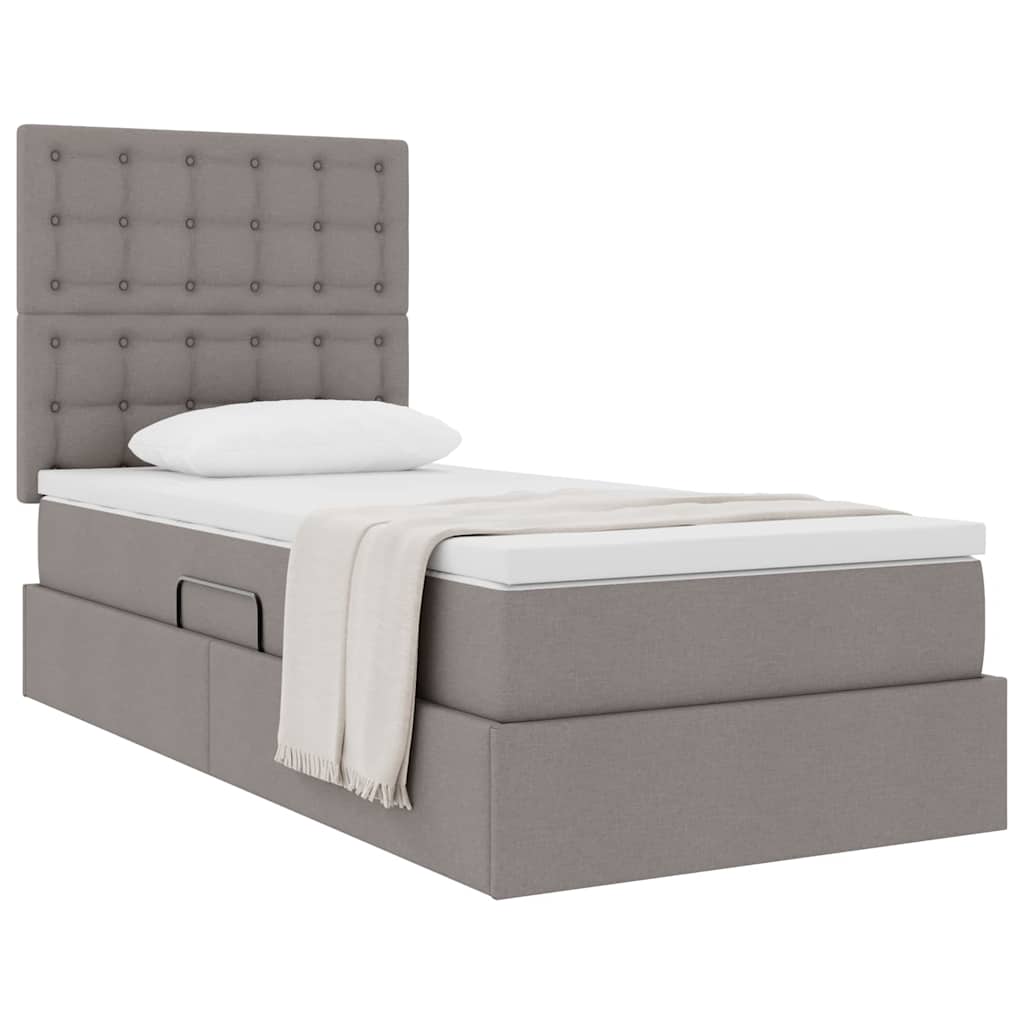 Aufbewahrungsbett mit Matratze Taupe 90 x 200 cm Stoff