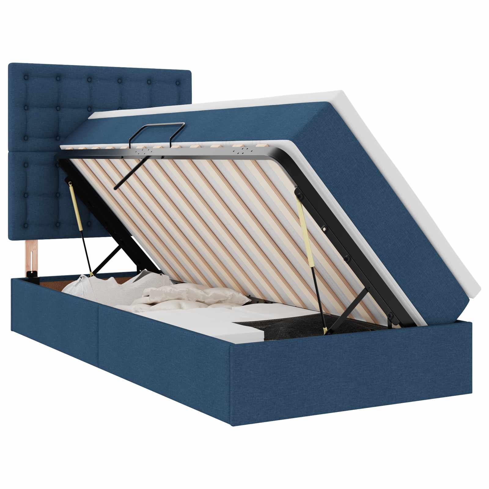 Aufbewahrungsbett mit Matratze Blau 90 x 200 cm Stoff