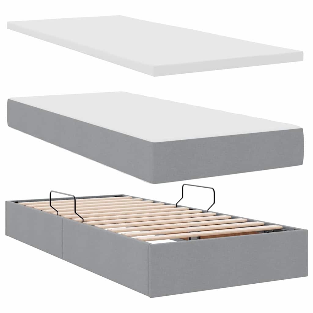 Aufbewahrungsbett mit Matratze Hellgrau 100 x 200 cm Stoff