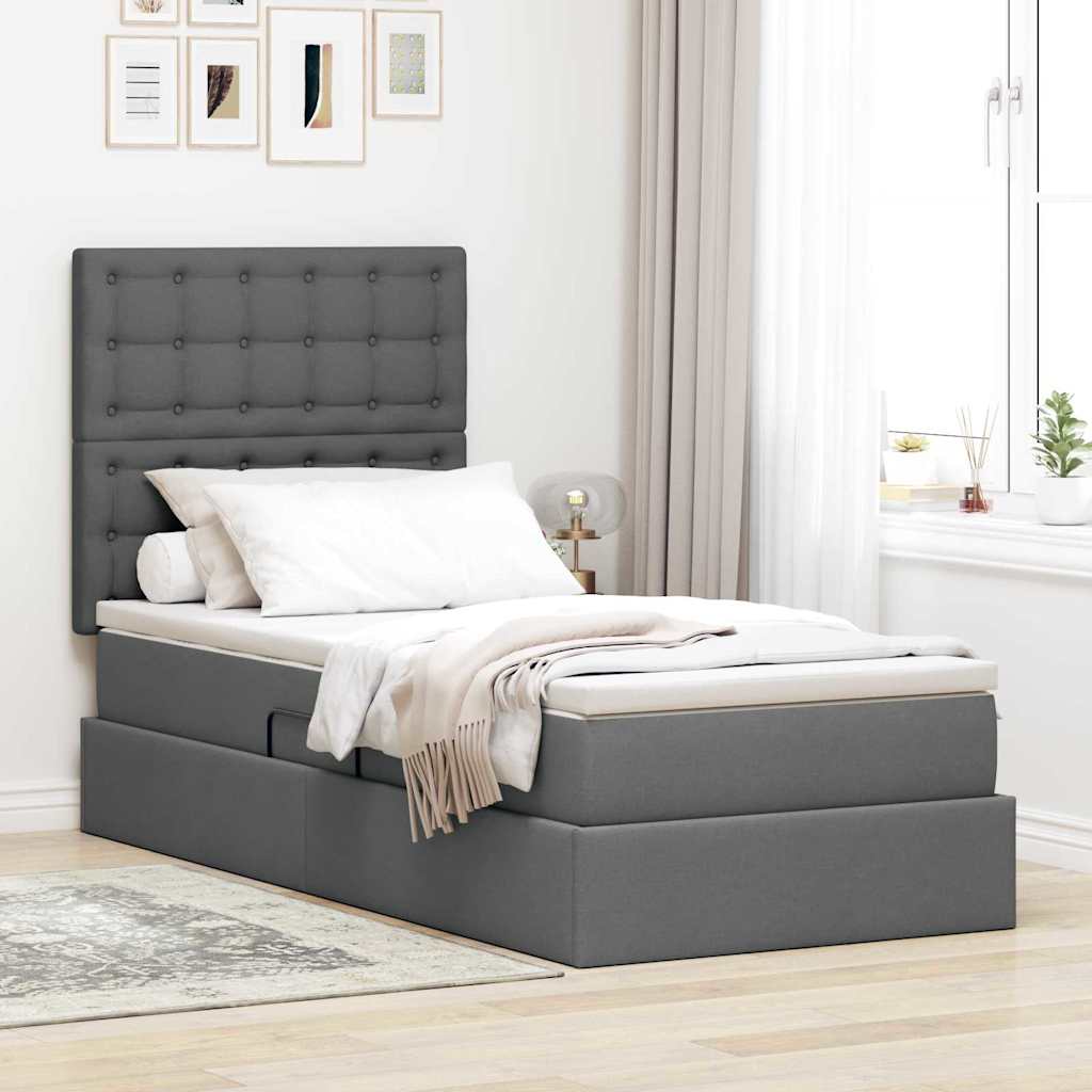 Aufbewahrungsbett mit Matratze Dunkelgrau 100 x 200 cm Stoff