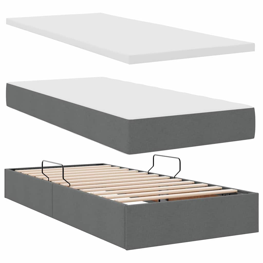 Aufbewahrungsbett mit Matratze Dunkelgrau 100 x 200 cm Stoff
