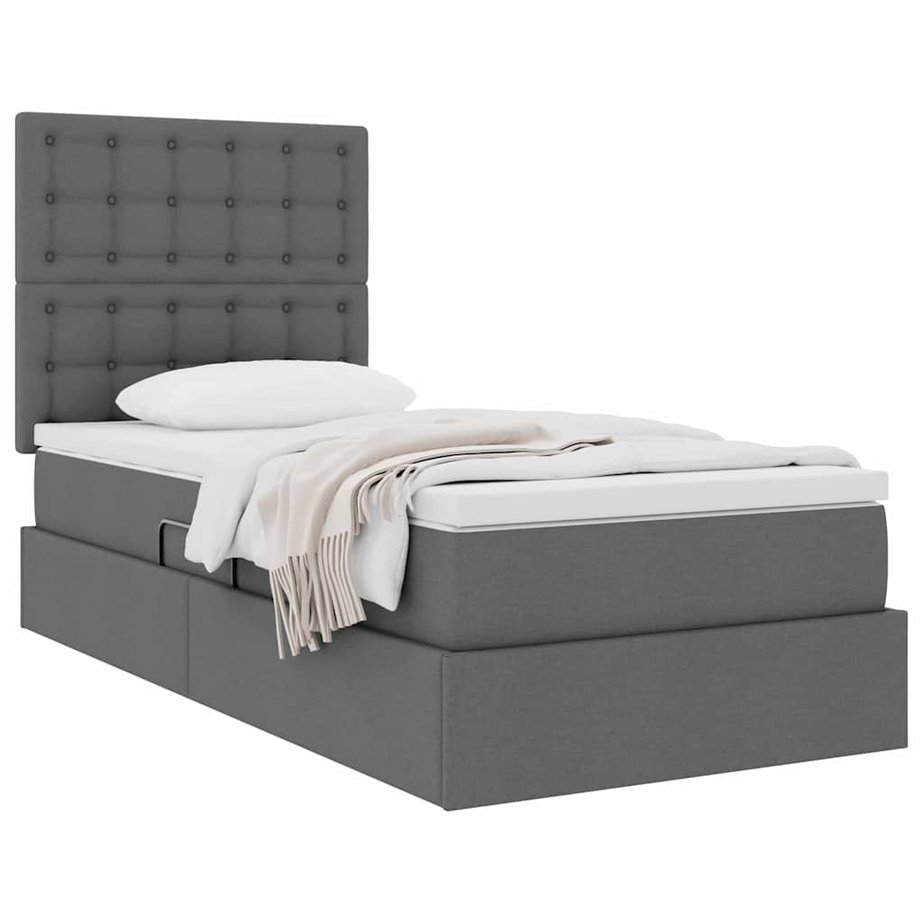 Aufbewahrungsbett mit Matratze Dunkelgrau 100 x 200 cm Stoff