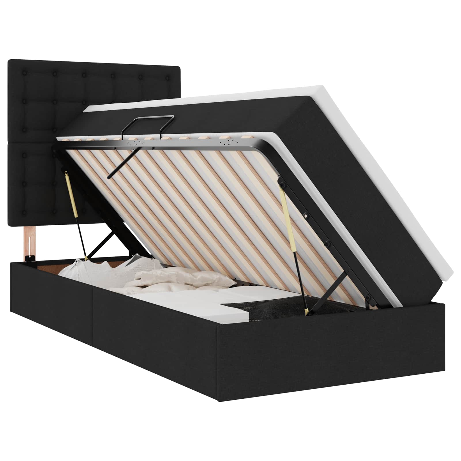 Aufbewahrungsbett mit Matratze Schwarz 100 x 200 cm Stoff