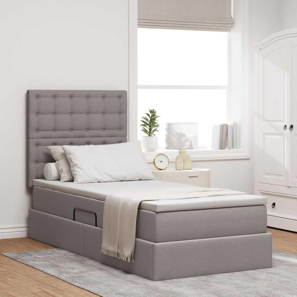 Aufbewahrungsbett mit Matratze Taupe 100 x 200 cm Stoff