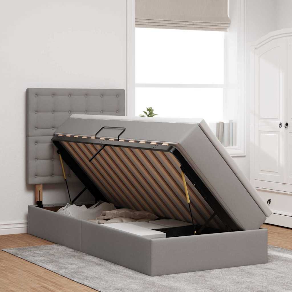 Aufbewahrungsbett mit Matratze Taupe 100 x 200 cm Stoff