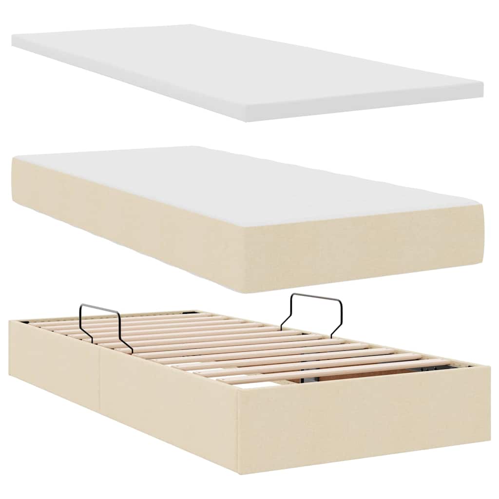 Aufbewahrungsbett mit Matratze Creme 100 x 200 cm Stoff